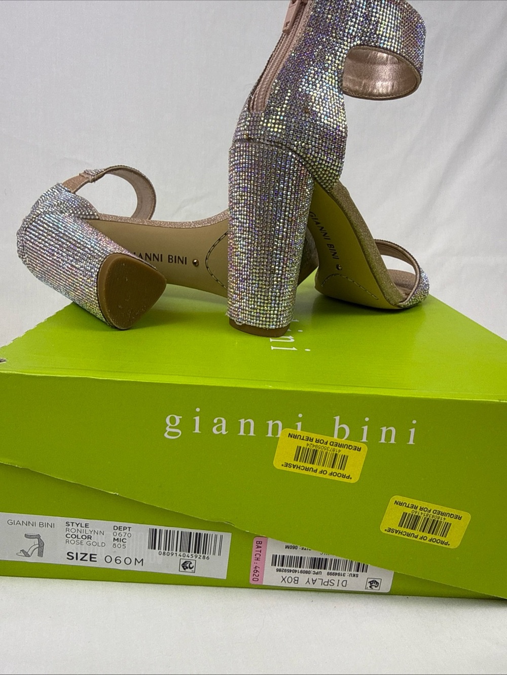 Gianni Bini Rose Gold Ronilynn Rhinestone Block Heel Sandals - Picture 2 of 4